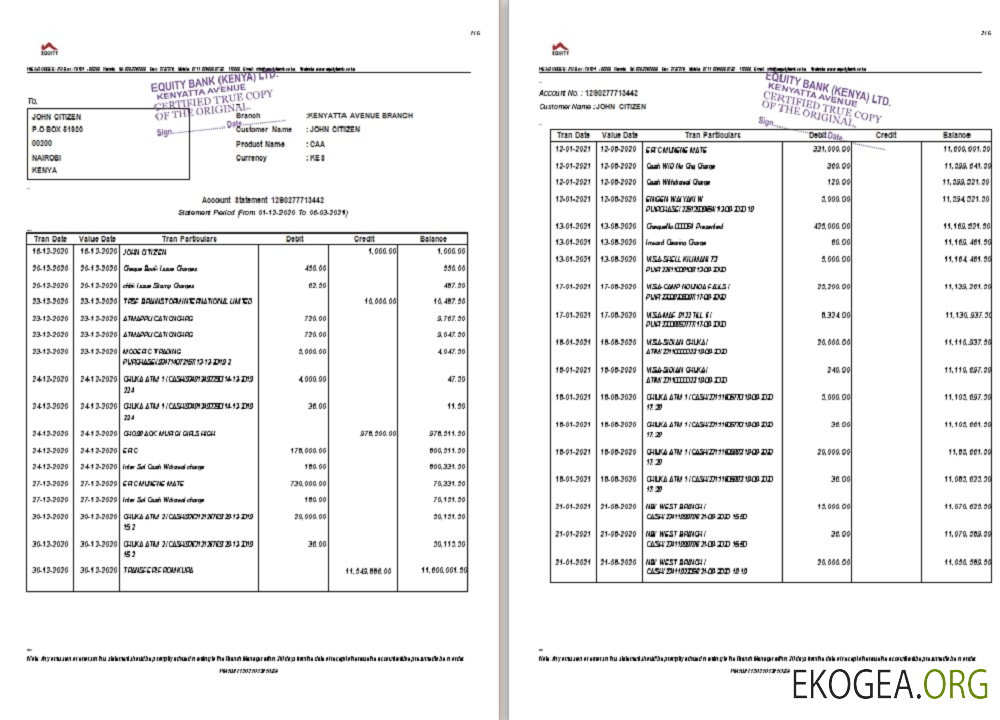 Compte bancaire Kenya Equity st 5 pages